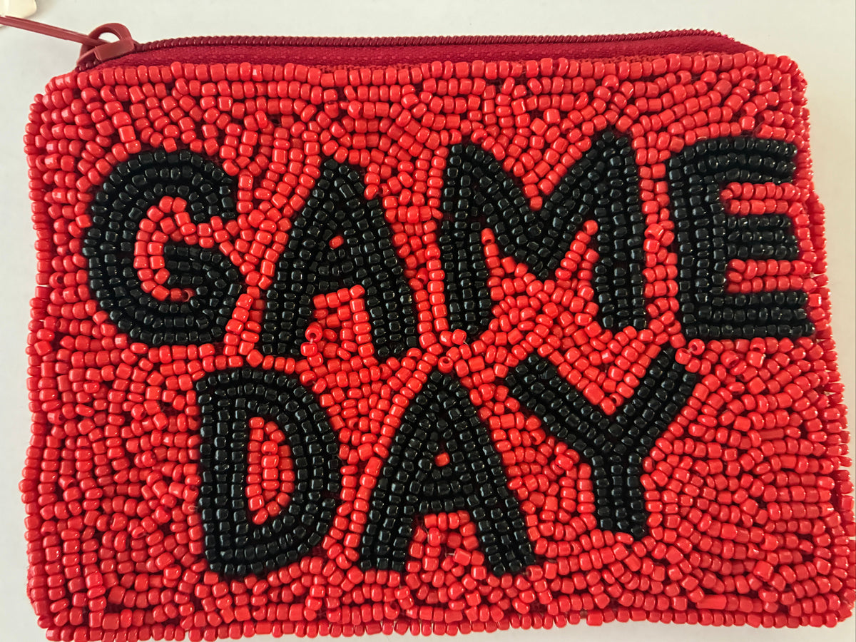 RED & BLACK GAME DAY BEAD COIN PURSE