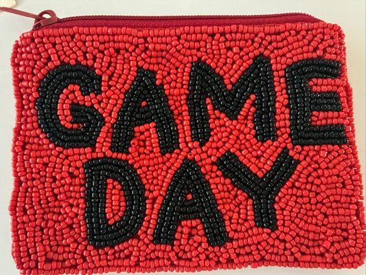 RED & BLACK GAME DAY BEAD COIN PURSE