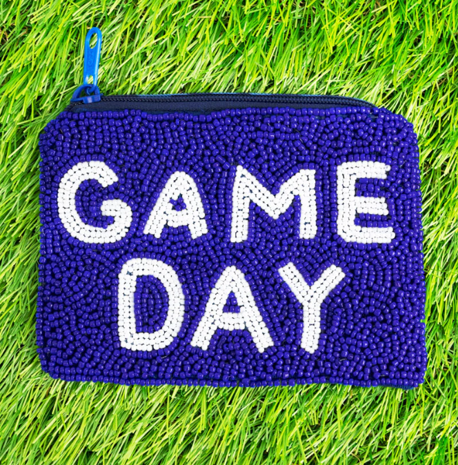 BLUE AND WHITE BOLTS 'GAME DAY' SEED BEAD COIN PURSE