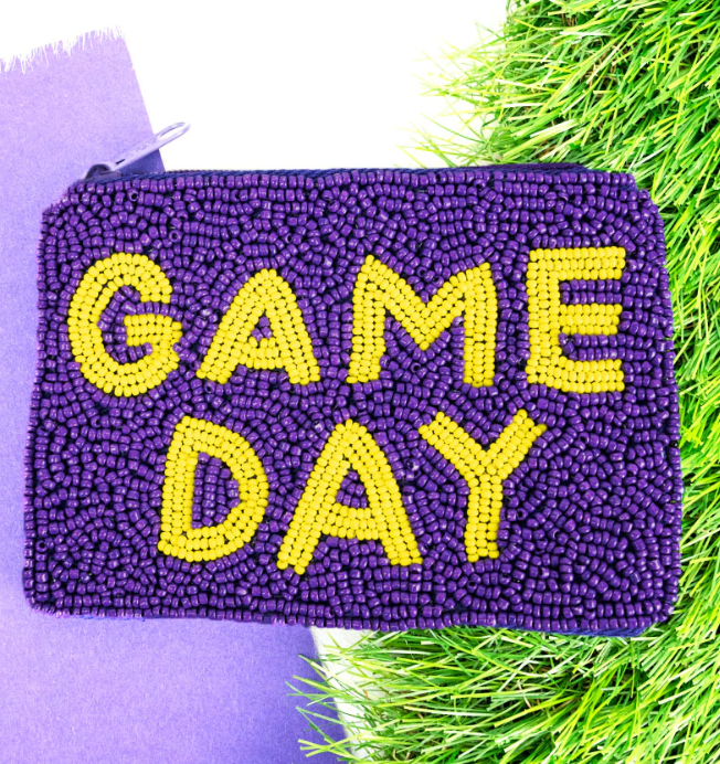 PURPLE AND YELLOW BEAD COIN PURSE