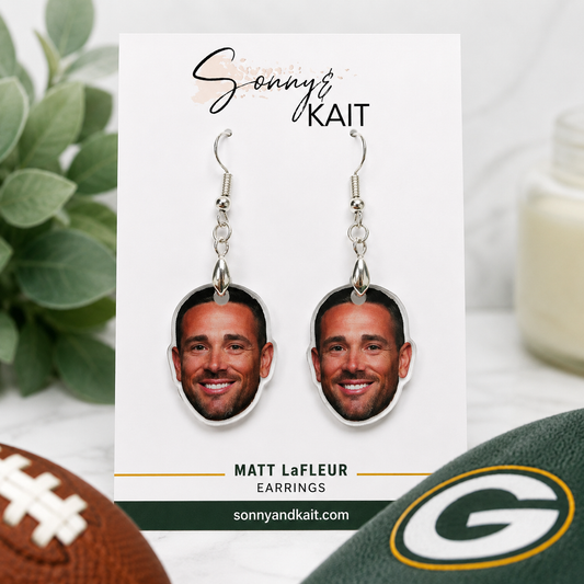 **Ships 9/10/26!** Matt LaFleur Face Earrings Green Bay Packers