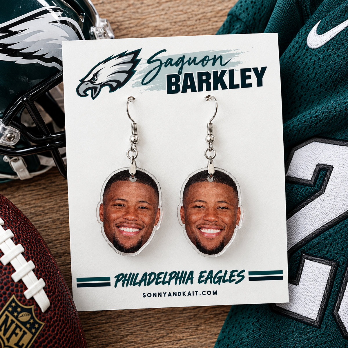 Saquon Barkley Earrings: Philadelphia Eagles Acrylic Football Jewelry