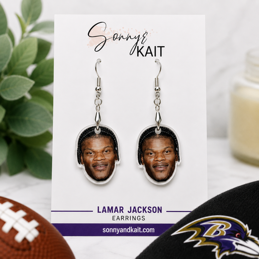 Lamar Jackson Face Earrings — NFL Fan Jewelry — Football Gift