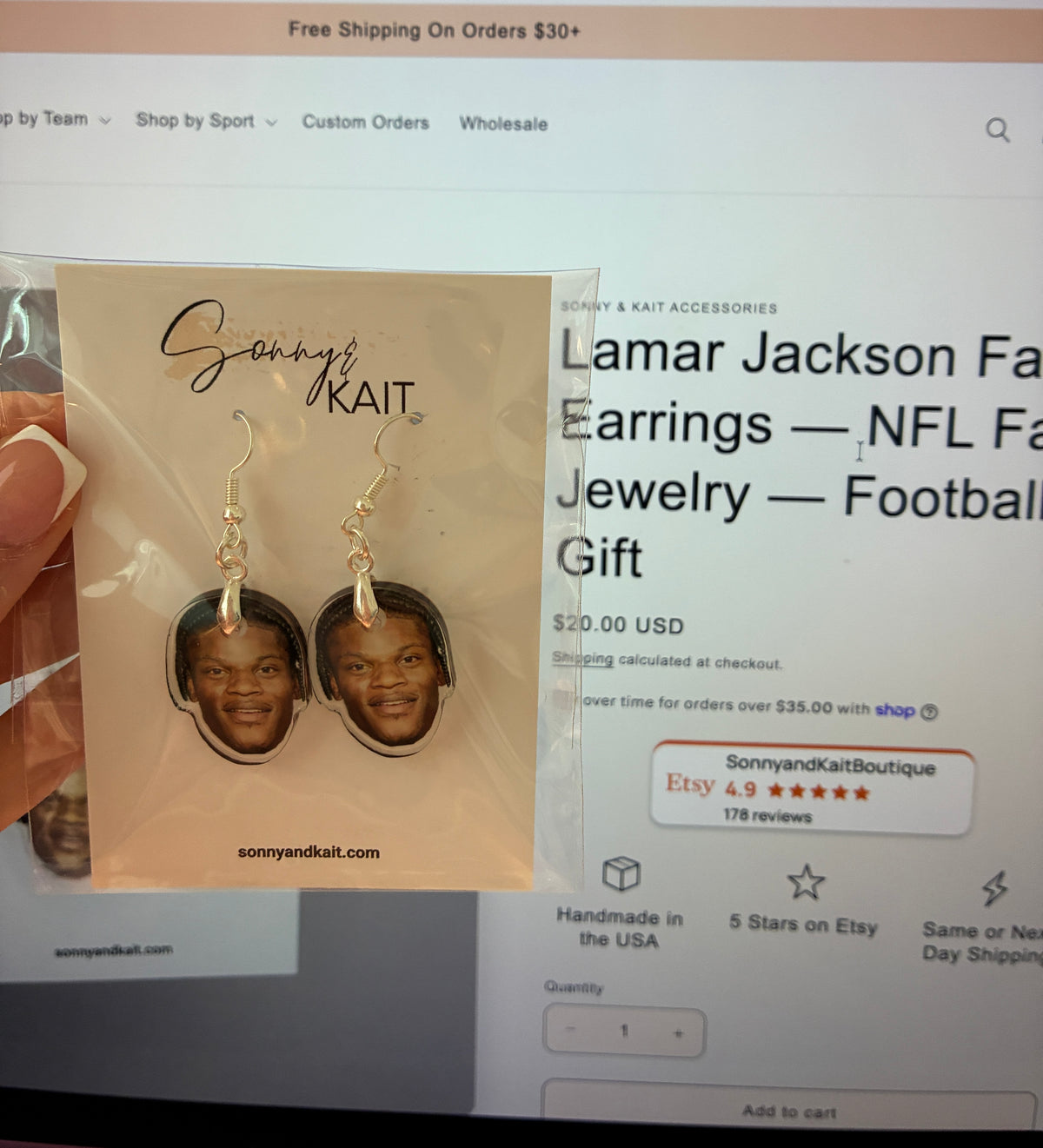 Lamar Jackson Face Earrings — NFL Fan Jewelry — Football Gift