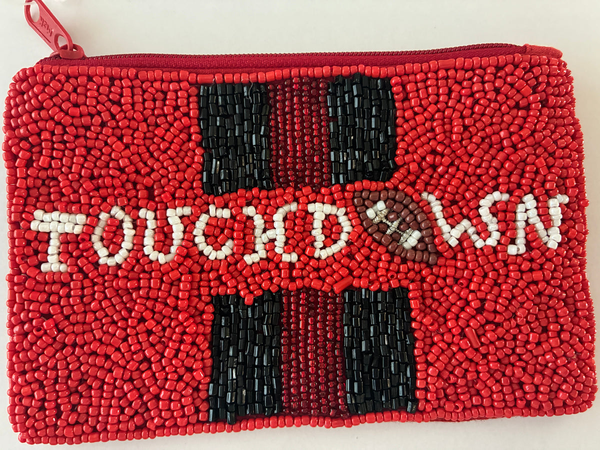 RED & BLACK TOUCHDOWN BEAD COIN PURSE
