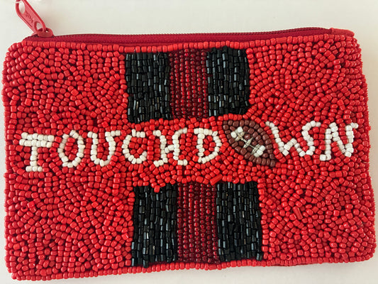 RED & BLACK TOUCHDOWN BEAD COIN PURSE