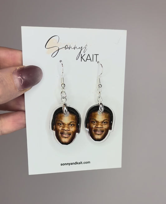 Lamar Jackson Face Earrings — NFL Fan Jewelry — Football Gift