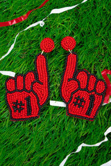 RED AND BLACK FOAM FINGER GAME DAY BEAD EARRINGS