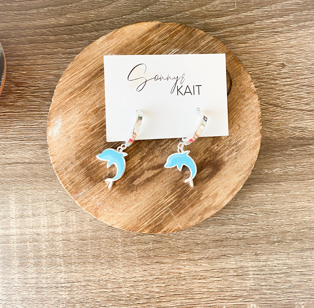 DOLPHIN CHARM AQUA SILVER HOOP EARRINGS MIAMI
