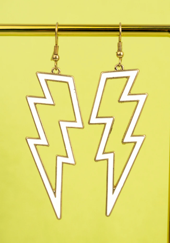 WHITE BOLT OUTLINE EARRINGS