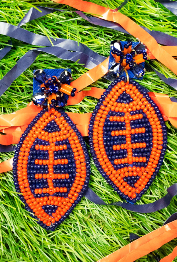 BLUE AND ORANGE FOOTBALL BEAD EARRINGS