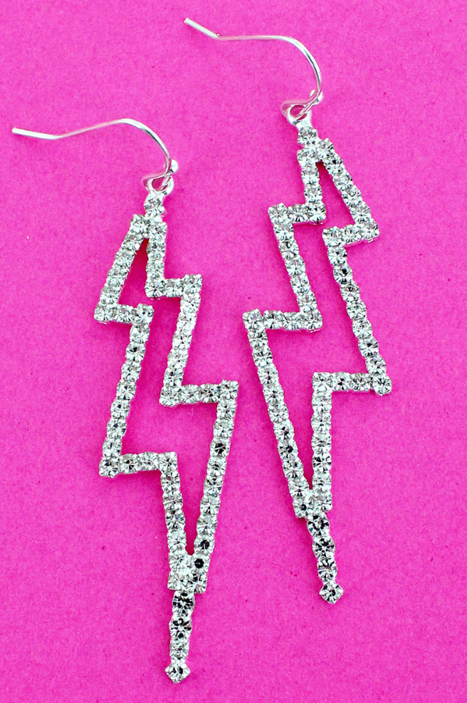 CRYSTAL SILVER BOLT EARRINGS