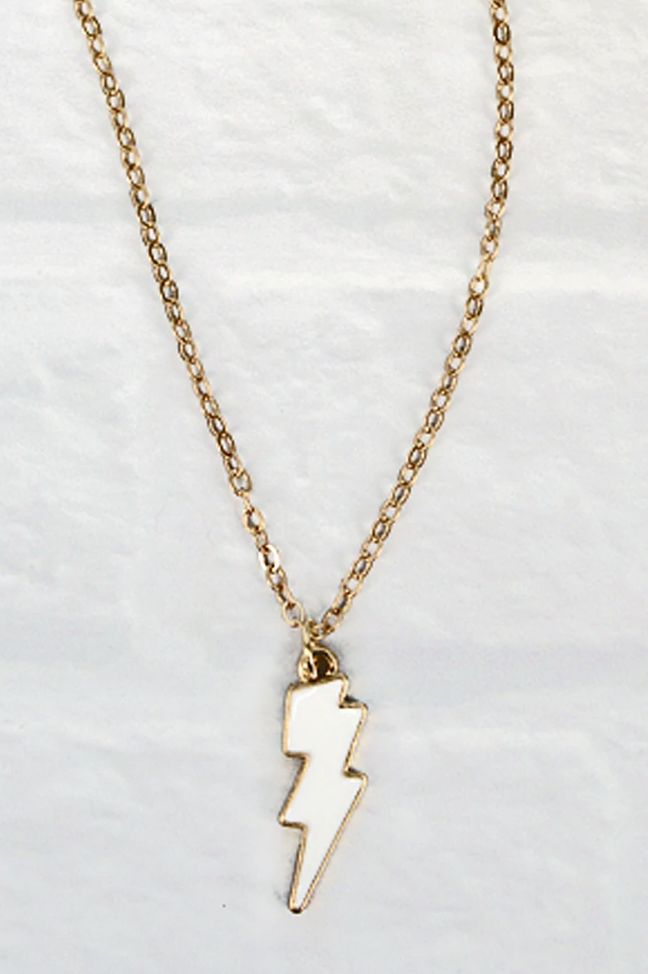 WHITE LIGHTNING BOLT CHARM NECKLACE