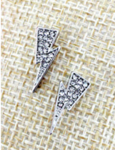 CRYSTAL SILVER LIGHTNING BOLT STUD EARRINGS