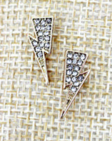 CRYSTAL GOLD BOLT STUD EARRINGS